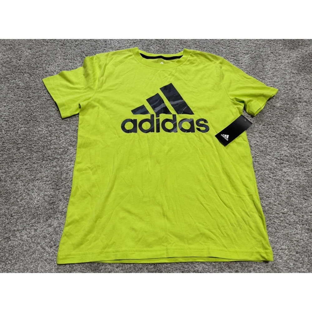 NWT Adidas Shirt Youth Medium 10/12 Bright Yellow Big Logo Athletic Tee Crewneck